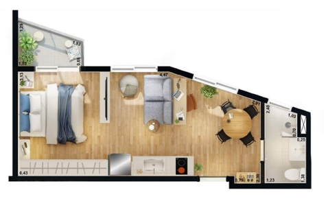Planta 03 - 1 dorm 29 44m� - studio