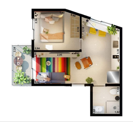 Planta 04 - 1 dorm 30 33m� - studio