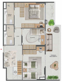 Planta 53 - 3 dorm 142,08m² - cobertura duplex - inferior