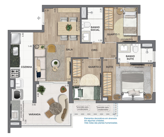 Planta 16 - 3 dorm 64,83m²