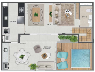 Planta 56 - 3 dorm 142,90m² - cobertura duplex - superior