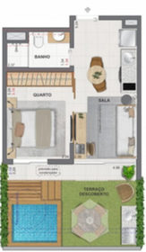 Planta 04 - 1 dorm 45,67m� - garden