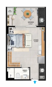 Planta 04 - 1 dorm 33,84m² - studio