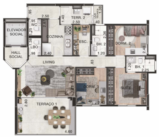 Planta 01 - 3 dorm 95m�