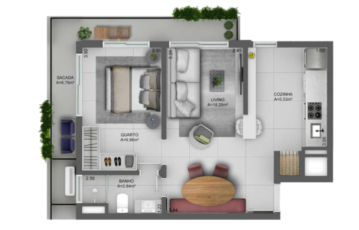 Planta 03 - 1 dorm 45 17m²