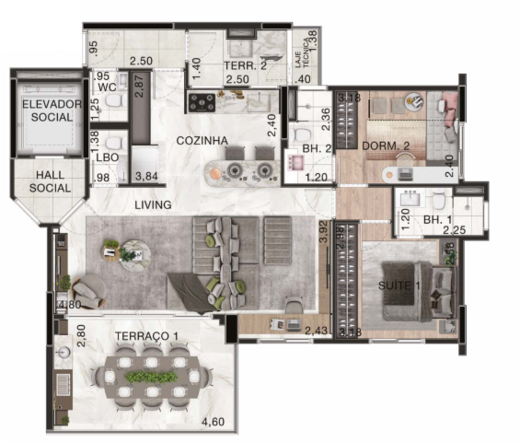 Planta 02 - 2 dorm 95m� - op��o 1