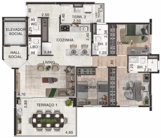 Planta 03 - 3 dorm 95m� - op��o 2