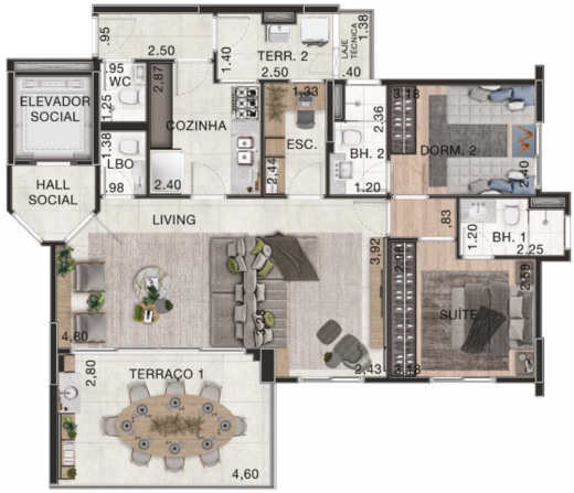 Planta 04 - 2 dorm 95m� - op��o 3