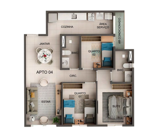 Planta 01 - 3 dorm 63m²