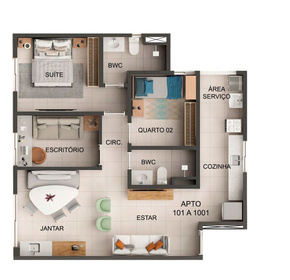 Planta 06 - 2 dorm 66m² - opção