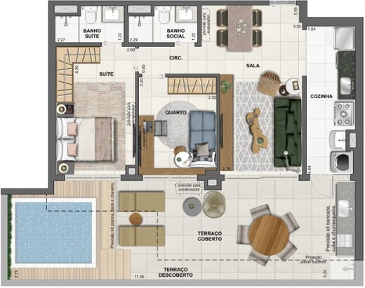 Planta 23 - 2 dorm 98 04m² - garden