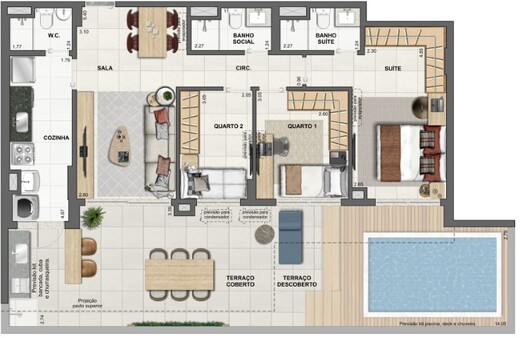 Planta 26 - 3 dorm 121 33m² - garden