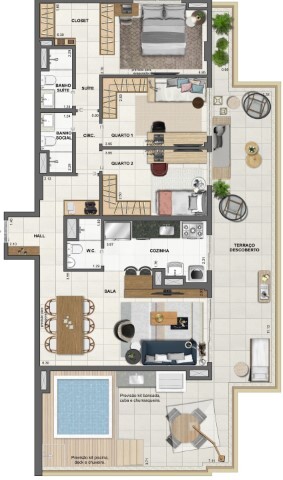 Planta 27 - 3 dorm 157 12m² - cobertura horizontal