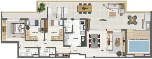 Planta 28 - 3 dorm 159 83m² - cobertura horizontal