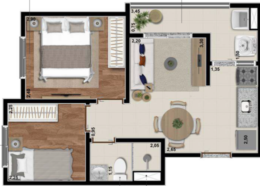 Planta 03 - 2 dorm 34 97m�
