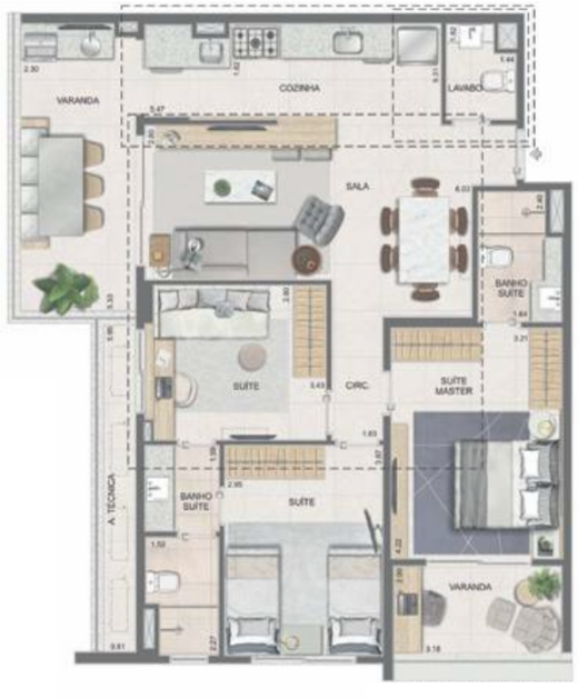 Planta 15 - 3 dorm 96 98m²