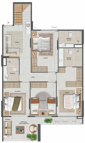 Planta 63 - 4 dorm 175,60m² - cobertura duplex - inferior