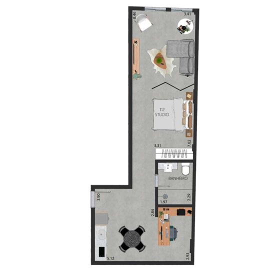 Planta 15 - 1 dorm 52 70m² - studio