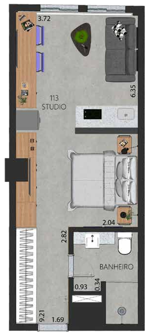 Planta 16 - 1 dorm 34 67m² - studio