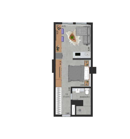 Planta 17 - 1 dorm 35m² - studio