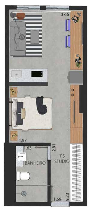 Planta 18 - 1 dorm 35 01m² - studio