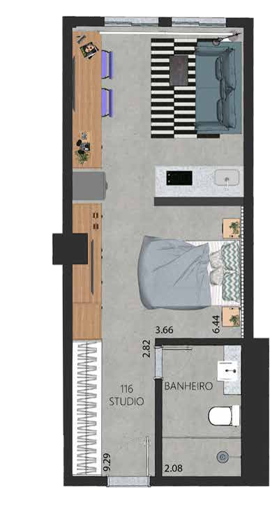 Planta 19 - 1 dorm 34 1m² - studio