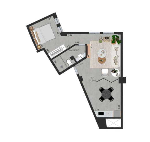 Planta 20 - 1 dorm 52 47m² - studio