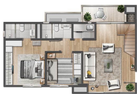 Planta 02 - 2 dorm 130 09m� - cobertura duplex - superior