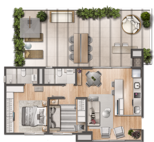 Planta 04 - 2 dorm 108 99m� - garden