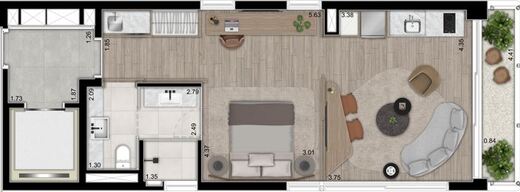 Planta 01 - 1 dorm 58m� - studio