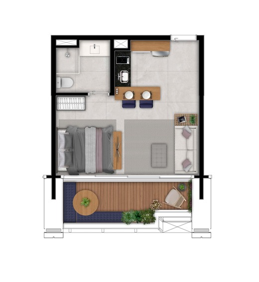 Planta 01 - 1 dorm 42m² - studio