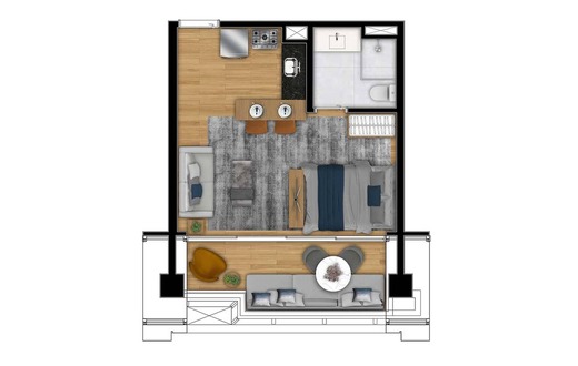 Planta 02 - 1 dorm 34m² - studio