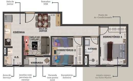 Planta 01 - 2 dorm 47 09m