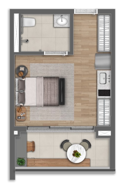 Planta 01 - 1 dorm 30m² - studio