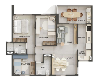 Planta 04 - 3 dorm 72m²