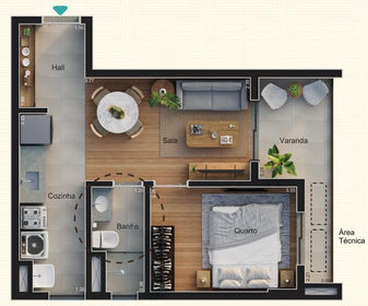 Planta 01 - 1 dorm 39,56m�
