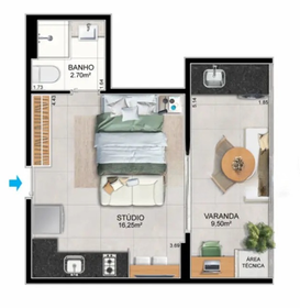 Planta 02 - 1 dorm 31,70m² - studio