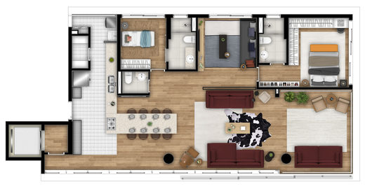 Planta 01-  3 suítes - 145,76m² - Tipo 