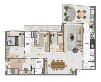 Planta 02 - 4 dorm 124,42m²