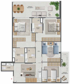 Planta 75 - 4 dorm 187,40m² - cobertura duplex - inferior