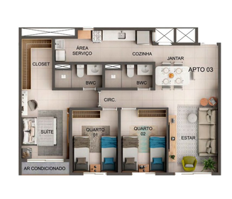 Planta 07 - 3 dorm 74m²