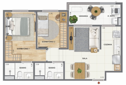 Planta 04 - 2 dorm 53m�