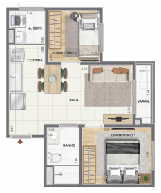 Planta 03 - 2 dorm 36m�