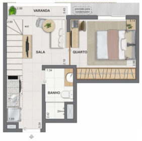 Planta 15 - 1 dorm 64,56m² - cobertura duplex - inferior