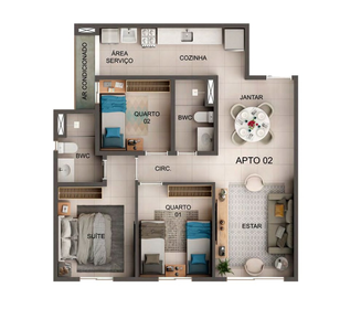 Planta 02 - 3 dorm 63m²