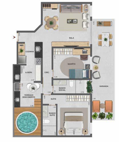 Planta 02 - 2 dorm 94,33m² - garden