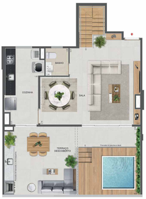Planta 66 - 4 dorm 176,40m² - cobertura duplex - superior