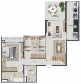 Planta 49 - 3 dorm 138,48m² - cobertura duplex - inferior