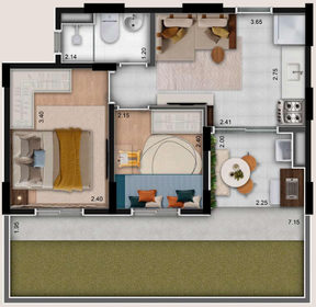 Planta 08 - 2 dorm 51m² - garden