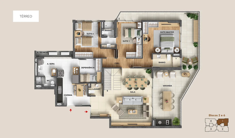 Planta 03 - 4 dorm 351m� - cobertura duplex - inferior